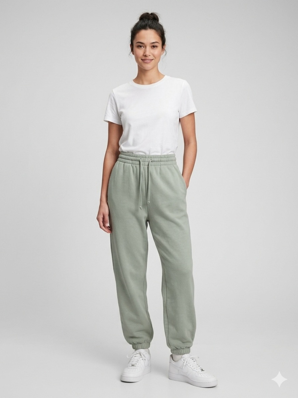 Zara High-Rise Drawstring Fleece Jogger Pants - Sage Green, Size Medium